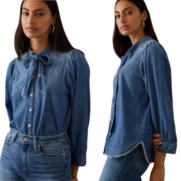 Anthropologie Pilcro Tie Neck Denim Shirt Size S - Picture 8 of 8